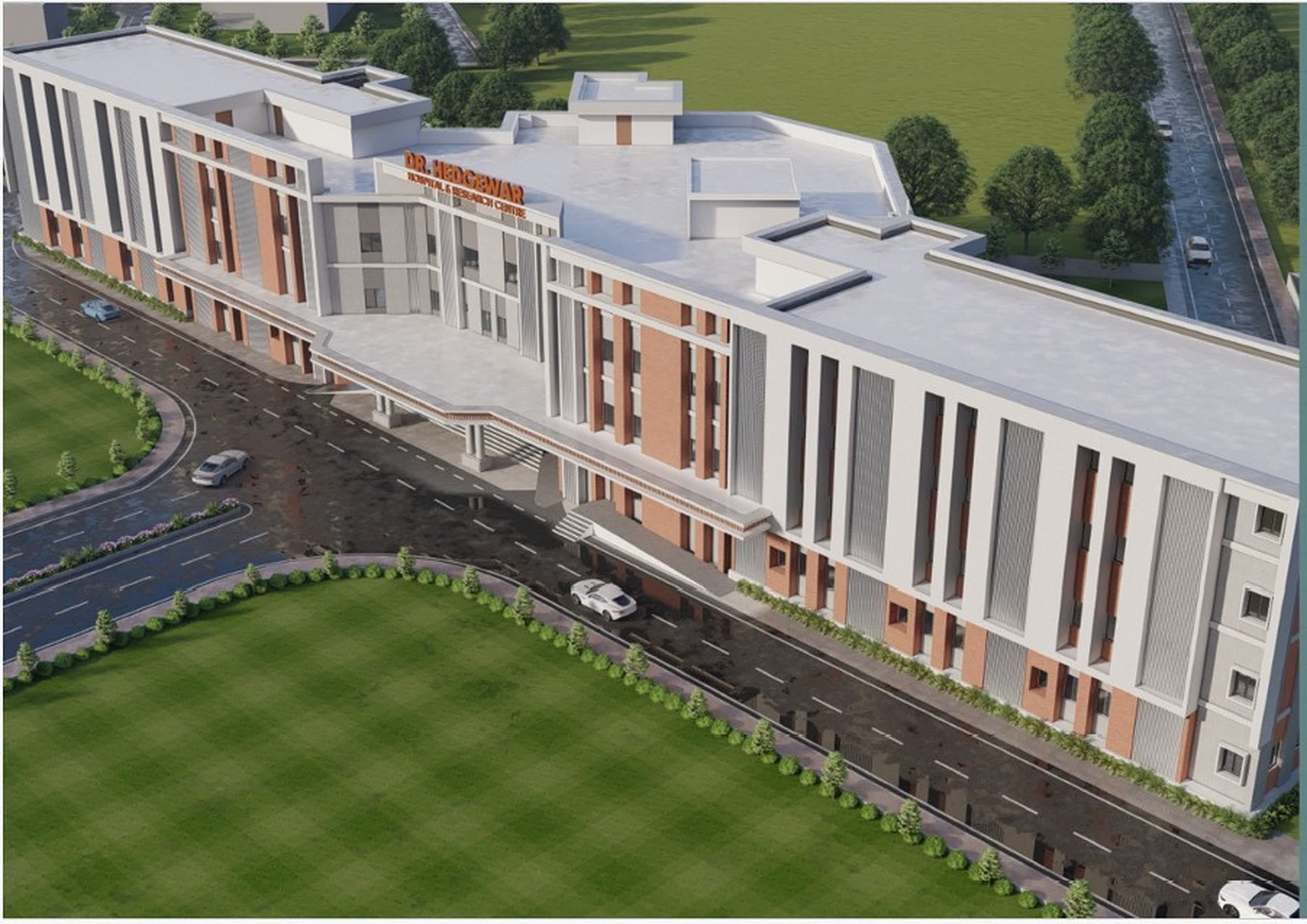 Architectural rendering of the Dr. Hedgewar Hospital & Research Centre building